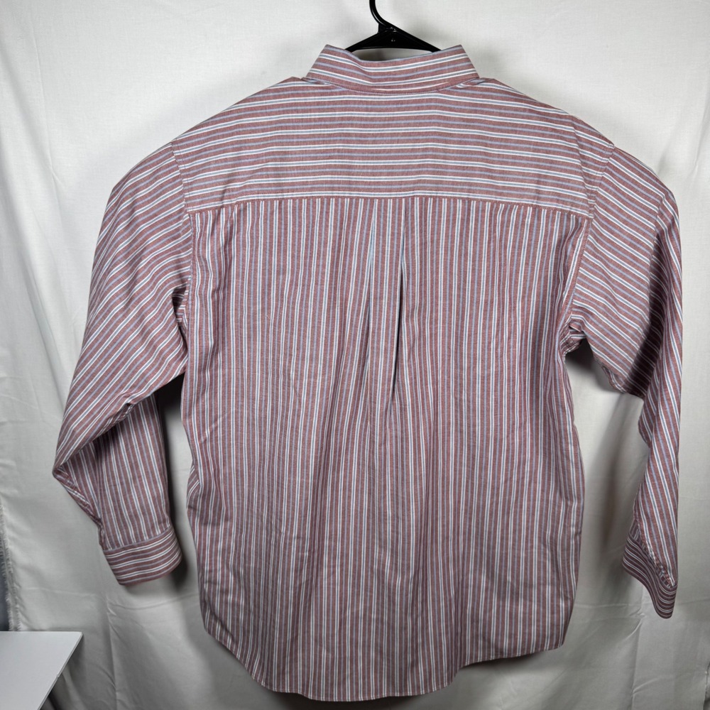 LL Bean Button Down Shirt Mens Large L Red Blue Striped Long Sleeve Cotton - Picture 4 of 11